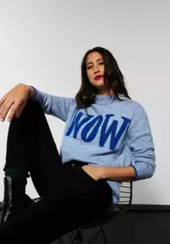 Свитер с воротником-стойкой STREET ONE, с воротником-стойкой, синий