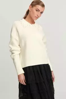 Свитер с воротником украшенным жемчугом Next, белый