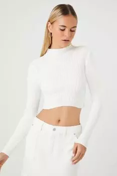 Свитер с воротником в рубчик и вязаный укороченный топ Forever 21, белый