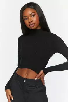 Свитер с воротником в рубчик и вязаный укороченный топ Forever 21, черный