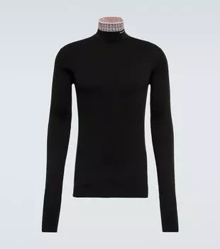 Свитер с воротником-водолазкой из хлопковой смеси Prada, Nero + Alabastro