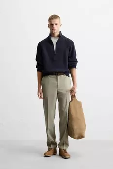 Свитер с вырезом на молнии ZARA, темно-синий