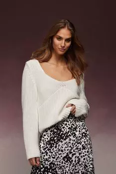 Свитер с вырезом сердечком и корсетом Next, белый