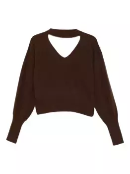 Свитер с вырезом-замочной скважиной и рукавами-фонариками Federica Tosi, коричневый