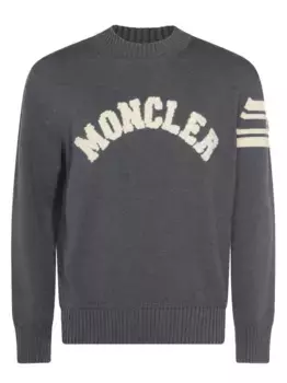 Свитер с вышитым логотипом и полосатыми рукавами MONCLER