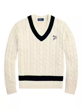 Свитер с вышитым логотипом и V-образным вырезом Polo Ralph Lauren, нейтральный