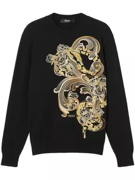Свитер с вышитым узором пейсли от Versace, черный
