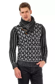 Свитер с высоким воротником Cipo & Baxx и контрастным узором, черный