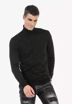 Свитер с высоким воротником Cipo & Baxx и клетчатым узором, черный