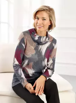 Свитер с высоким воротником Classic Basics "свитер тонкой вязки", цвет Graphit-Camel-Bedruckt