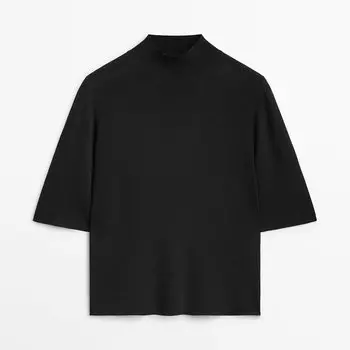 Свитер с высоким воротником и короткими рукавами Massimo Dutti, черный