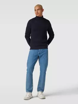 Свитер с высоким воротником и лейблом, модель «ПАНЕЛЬ» Jack & Jones, темно-синий