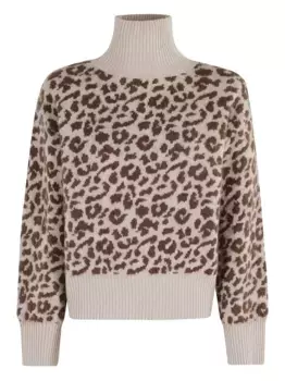 Свитер с высоким воротником и леопардовым принтом Federica Tosi, коричневый