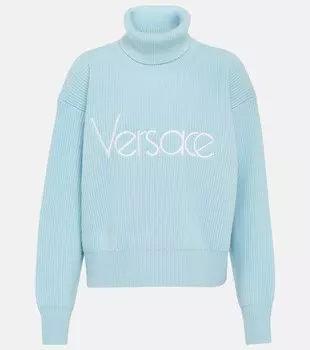 Свитер с высоким воротником и логотипом Versace, синий