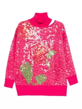 Свитер с высоким воротником и пайетками FARM Rio, розовый