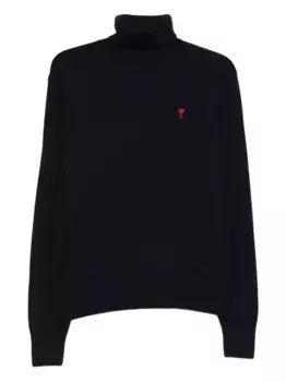 Свитер с высоким воротником и вышивкой AMI Paris, синий