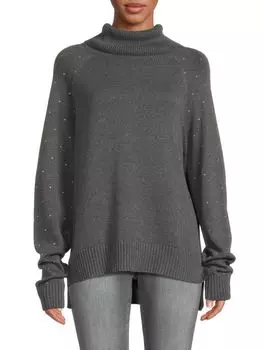 Свитер с высоким воротником и заклепками Dkny, цвет Heather Grey