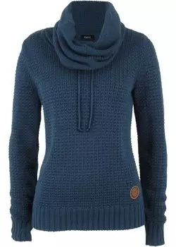 Свитер с высоким воротником и завязками Bpc Bonprix Collection, синий