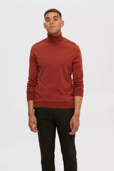 Свитер с высоким воротником из 100% хлопка Selected, красный