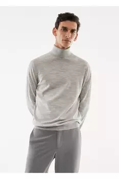 Свитер с высоким воротником из 100% шерсти мериноса Mango, серый