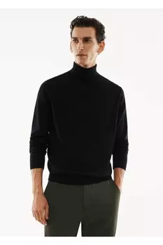 Свитер с высоким воротником из 100% шерсти мериноса Mango, черный