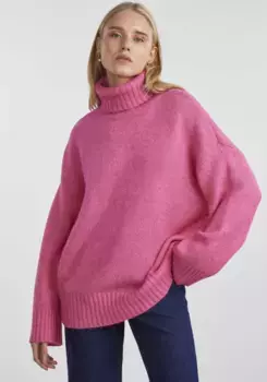 Свитер с высоким воротником из кусочков "PCNANCY LS LOOSE ROLL NECK KNIT NOOS BC" Pieces, розовый