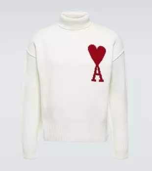 Свитер с высоким воротником из натуральной шерсти с логотипом Ami Paris, красный