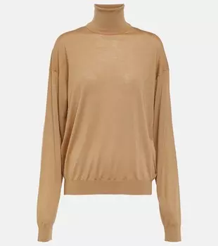 Свитер с высоким воротником из натуральной шерсти SAINT LAURENT, бежевый