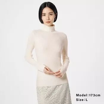 Свитер с высоким воротником из очень тонкой шерсти мериноса PLST, белый