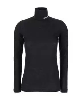 Свитер с высоким воротником из шерстяного джерси Jil Sander, черный