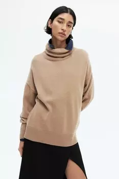 Свитер с высоким воротником из смесового кашемира H&M, бежевый