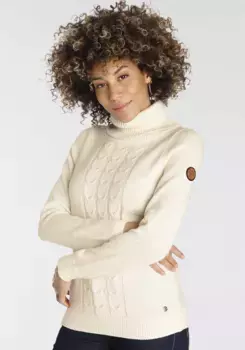 Свитер с высоким воротником KangaROOS и великолепным узором косой вязки, цвет Natur Melange