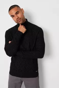 Свитер с высоким воротником косичной вязки Threadbare, черный