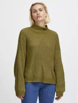 Свитер с высоким воротником обычного кроя Ichi, зеленый