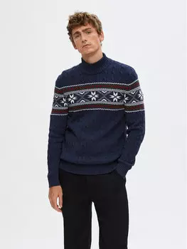 Свитер с высоким воротником обычного кроя Selected Homme, синий