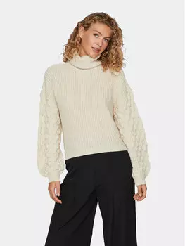 Свитер с высоким воротником обычного кроя Vila, бежевый