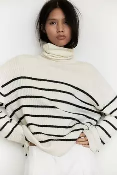 Свитер с высоким воротником оверсайз H&M, белый