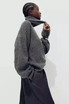 Свитер с высоким воротником оверсайз H&M, серый