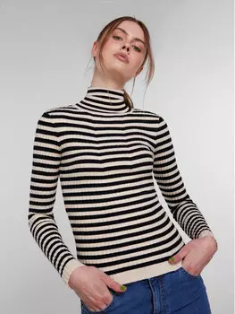 Свитер с высоким воротником приталенного кроя Pieces, бежевый