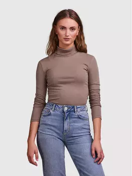 Свитер с высоким воротником приталенного кроя Pieces, коричневый