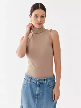 Свитер с высоким воротником приталенного кроя Vero Moda, бежевый
