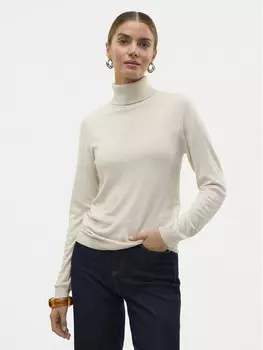 Свитер с высоким воротником приталенного кроя Vero Moda, бежевый