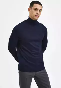 Свитер с высоким воротником SELECTED HOMME "TOWN MERINO COOLMAX KNIT ROLL", синий