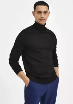 Свитер с высоким воротником SELECTED HOMME "TOWN MERINO COOLMAX KNIT ROLL", черный