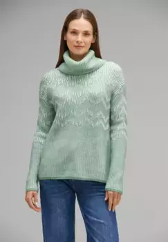 Свитер с высоким воротником STREET ONE из мягкой смеси хлопка, зеленый