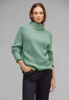 Свитер с высоким воротником STREET ONE, крупной вязки, зеленый