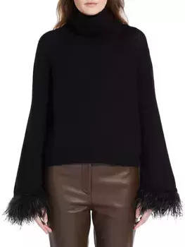 Свитер с высоким воротником, украшенный перьями Weekend Max Mara, черный