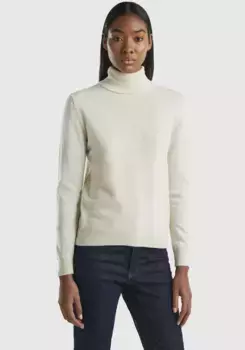 Свитер с высоким воротником United Colors of Benetton, лаконичный вид, цвет Ecru
