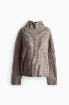 Свитер с высоким воротником вязки в рубчик mama H&M, коричневый