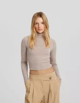 Свитер с высоким воротом Bershka, верблюжий